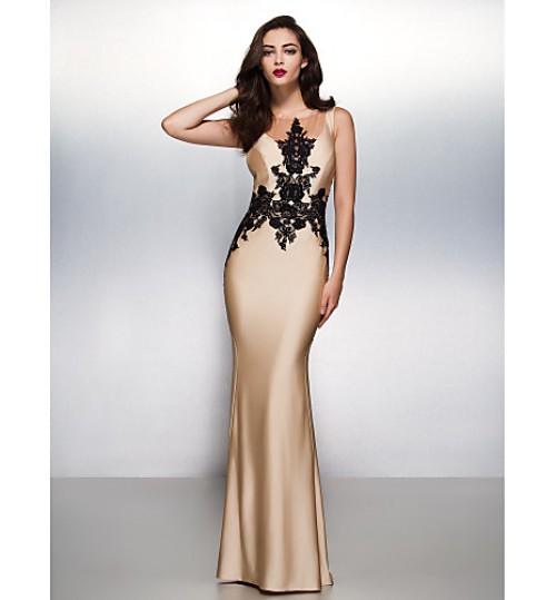 Formal Evening / Black Tie Gala Dress Trumpet / Mermaid Scoop Sweep / Brush Train Jersey with  