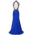 Formal Evening Dress Trumpet / Mermaid High Neck Floor-length Lace / Satin with Appliques / Beading / Split Front / Sequins  