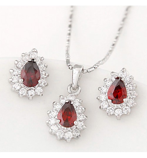 European Style Fashion Boutique Sweet Shiny Zircon Drop Earrings Necklace Set  