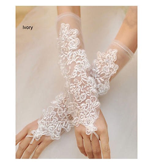 Wrist Length Fingerless Glove Net Bridal Gloves Spring / Summer / Fall  