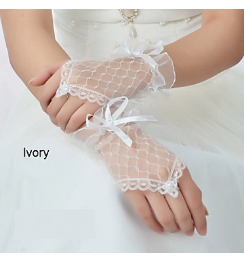 Wrist Length Fingerless Glove Net Bridal Gloves Spring / Summer / Fall  