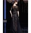 Formal Evening Dress A-line Bateau Floor-length Tulle / Charmeuse / Sequined with Sash / Ribbon / Sequins  