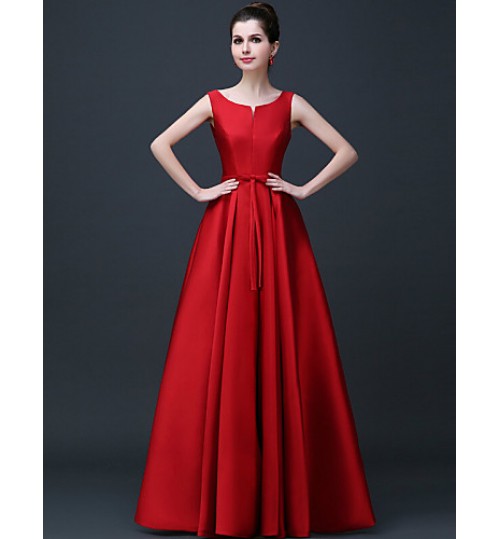 Formal Evening Dress A-line Scoop Floor-length Satin with  