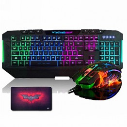 Ajazz The Dark Knight 7 Backlight Keyboard &amp; 7 LED Colors 2400DPI 6 Button Gaming Mouse &amp; Pad Set  
