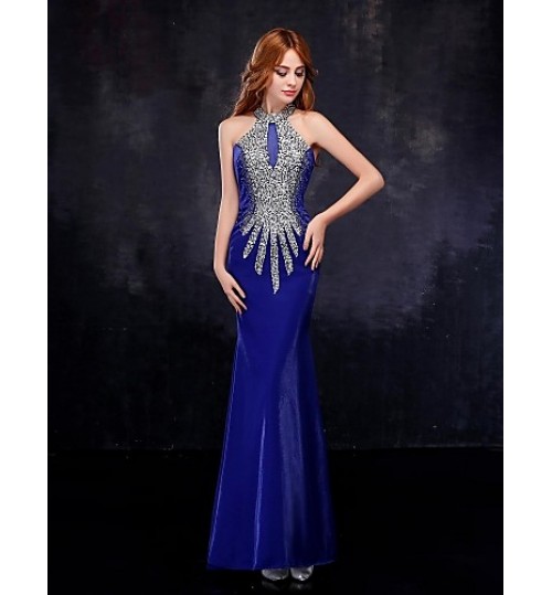 Formal Evening Dress Trumpet / Mermaid High Neck Floor-length Tulle with Crystal Detailing  