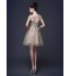 Cocktail Party Dress - Floral / Elegant A-line / Princess Scoop Knee-length Lace / Tulle with Embroidery  