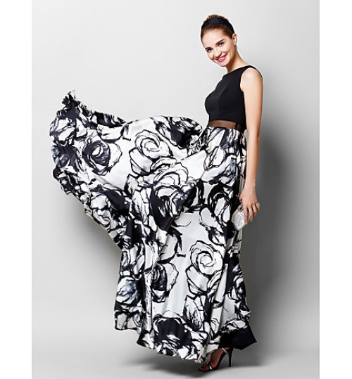 TS Couture? Formal Evening Dress A-line Scoop Floor-length Chiffon / Charmeuse with Pattern / Print  