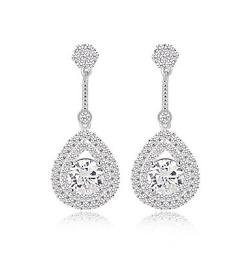 Fashion Classic Teardrop Long Dangle Earrings Filled With Sparkling Tiny CZ Diamond Drop Earrings  