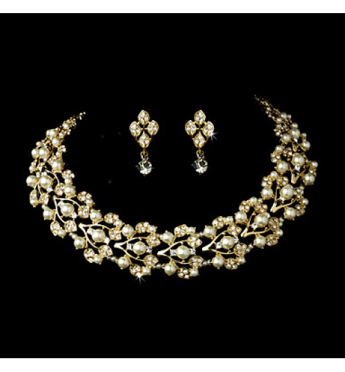 Women& Gold Alloy Wedding/Party Jewelry Set With Rhinestone White Pearls Rhinestones/Crystal/Diamond For Bridal  