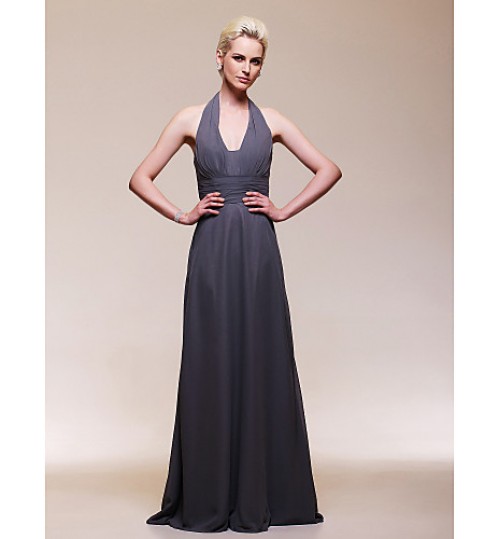 TS Couture? Formal Evening / Wedding Party Dress - Open Back Plus Size / Petite Sheath / Column V-neck Floor-length Chiffon with Draping / Ruching  