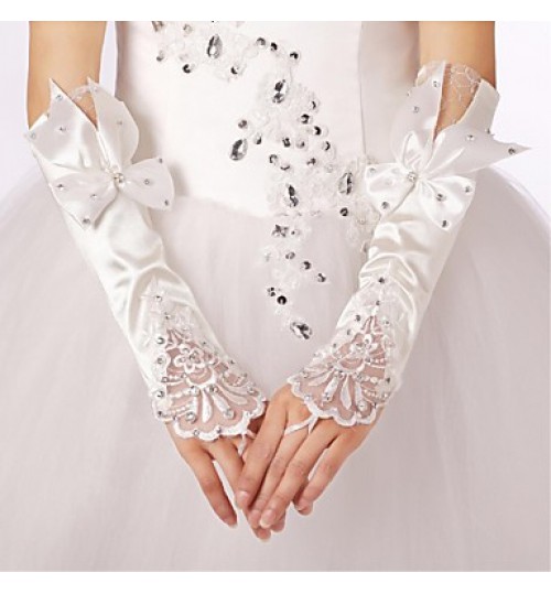 Elbow Length Fingerless Glove Satin Bridal Gloves  