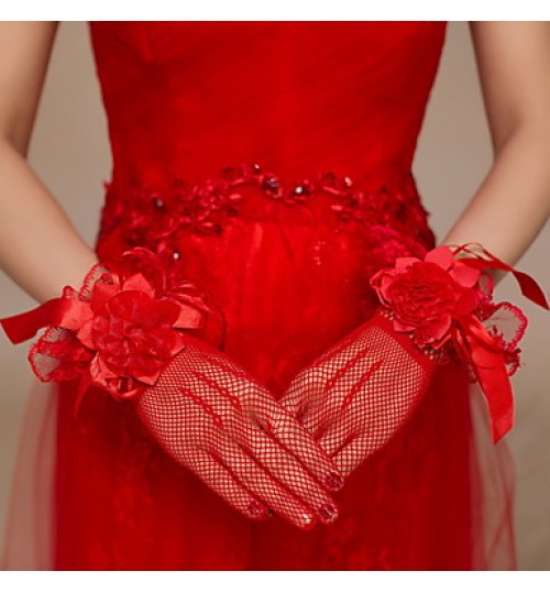 Wrist Length Fingertips Glove Satin / Lace / Net Bridal Gloves / Party/ Evening Gloves Floral / lace  