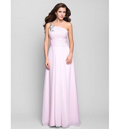 TS Couture? Prom / Formal Evening / Military Ball Dress - Open Back Plus Size / Petite A-line One Shoulder Floor-length Chiffon with Beading / Draping  