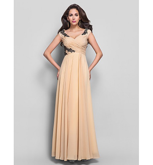 TS Couture? Formal Evening / Military Ball Dress - Open Back Plus Size / Petite Sheath / Column V-neck Floor-length Chiffon with Appliques / Criss  