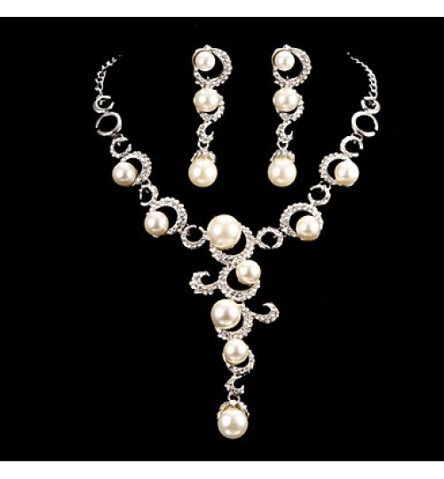 Jewelry Set Women& Anniversary / Wedding / Engagement Jewelry Sets Cubic Zirconia / Imitation Pearl / Alloy Necklaces / Earrings Silver  