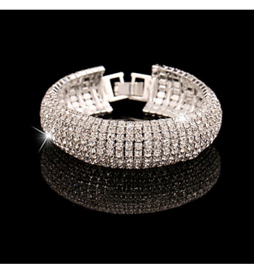 Elegant Full-Crystal BlingBling Bangle Bracelet for Women Wedding Party Jewelry  