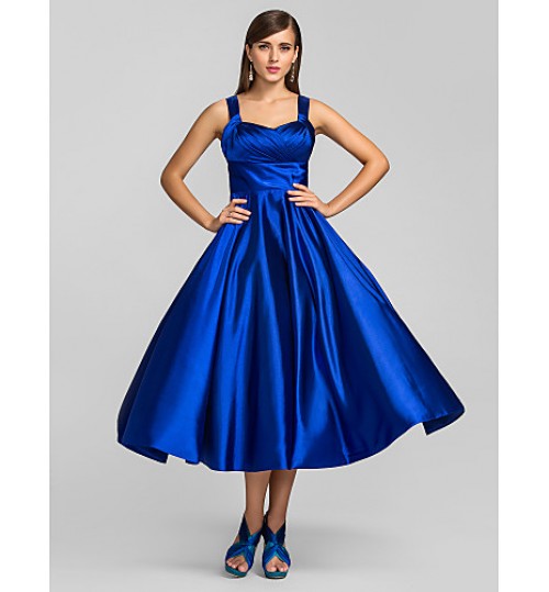 TS Couture? Cocktail Party / Homecoming / Prom Dress - 1950s / Vintage Inspired Plus Size / Petite A-line / Princess Straps Tea-length Stretch Satin  