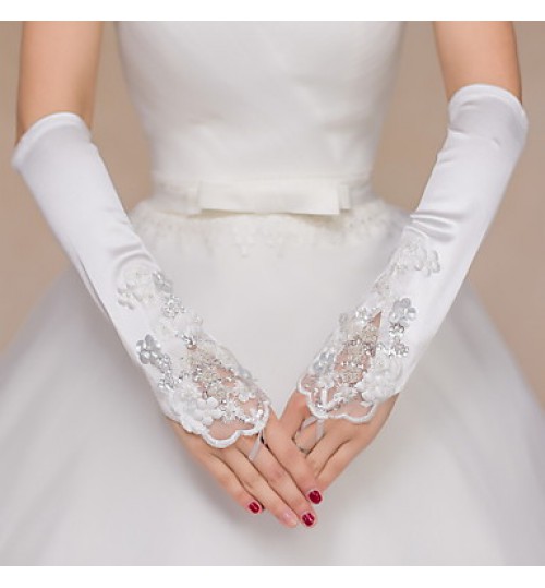 Elbow Length Fingerless Glove Satin / Lace Bridal Gloves / Party/ Evening Gloves Sequins / Beading / Appliques / Embroidery  