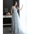 Formal Evening / Black Tie Gala Dress Sheath / Column V-neck Floor-length Tulle with Appliques / Beading / Flower(s)  