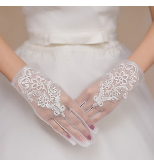 Wrist Length Fingertips Glove Lace / Tulle Bridal Gloves / Party/ Evening Gloves Embroidery  