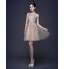 Cocktail Party Dress - Floral / Elegant A-line / Princess Scoop Knee-length Lace / Tulle with Embroidery  