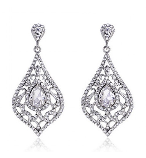 Luxury Drops Shape Cubic Zrconia Crystal Drop Earrings Jewelry for Lady(3.6*6.6cm)  