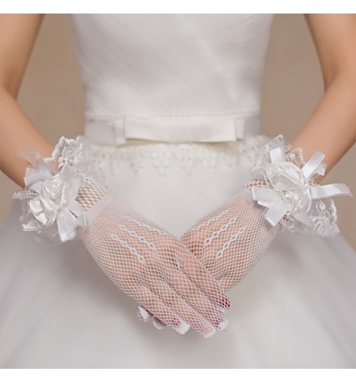 Wrist Length Fingertips Glove Lace / Net Bridal Gloves / Party/ Evening Gloves Floral / Bow / lace  