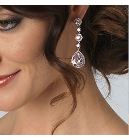 Women& Silver Zircon Crystal long Earring For Birde Wedding  