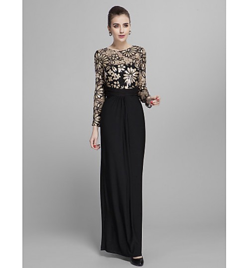 Prom / Formal Evening / Military Ball Dress - Elegant / Vintage Inspired / Floral / Sparkle &amp; Shine Sheath / Column Jewel Floor-length  