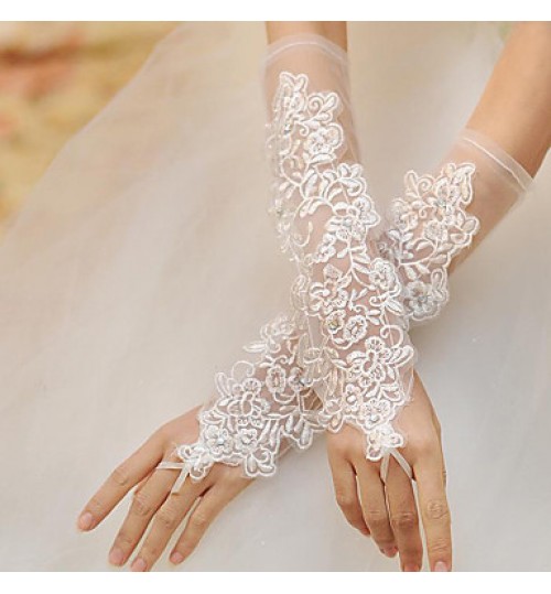 Opera Length Fingerless Glove Lace Bridal Gloves / Party/ Evening Gloves Spring / Summer / Fall / Winter Pearls / lace  