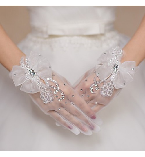 Wrist Length Fingertips Glove Tulle Bridal Gloves / Party/ Evening Gloves Sequins / Bow / Rhinestone / lace  