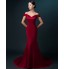 Formal Evening Dress Trumpet / Mermaid Off-the-shoulder Sweep / Brush Train Satin with Pleats  