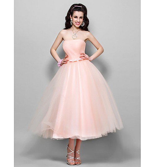 TS Couture? Cocktail Party / Homecoming / Wedding Party Dress - 1950s Plus Size / Petite A-line / Princess Strapless Tea-length Tulle  