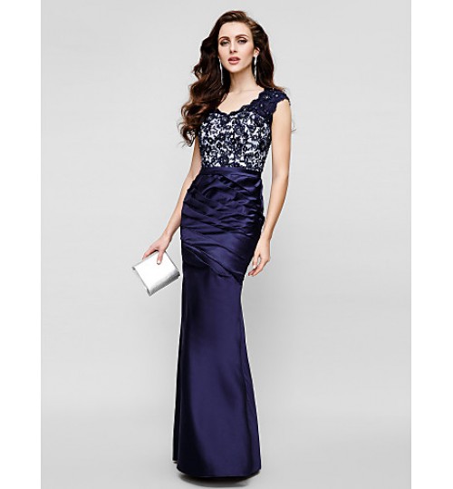 TS Couture? Formal Evening Dress Trumpet / Mermaid Strapless Floor-length Lace / Satin with Lace / Side Draping  