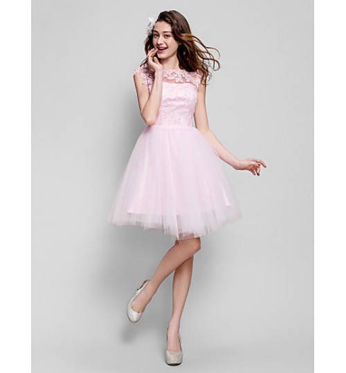 TS Couture? Cocktail Party Dress - Beautiful Back Plus Size / Petite Ball Gown Jewel Knee-length Tulle with Appliques / Beading / Lace  