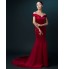 Formal Evening Dress Trumpet / Mermaid Off-the-shoulder Sweep / Brush Train Satin with Pleats  