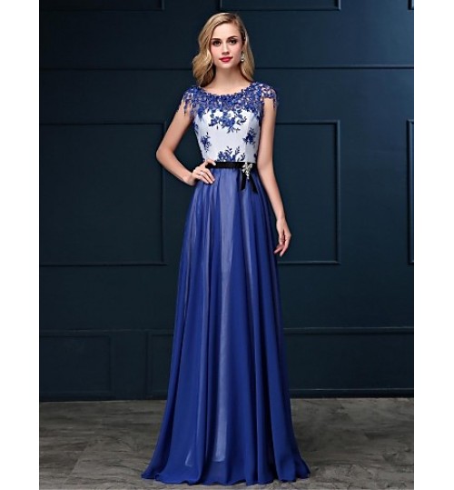 Formal Evening Dress Sheath / Column Bateau Floor-length Satin Chiffon with Lace  