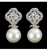 Silver Alloy Cubic Zirconia  Wedding Earrings With Imitation Pearl  