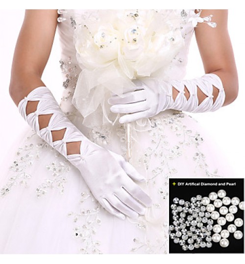 New Elbow Length Gloves Party/Evening/Wedding Fingertips Gloves Wedding Dress Accessories+DIY Pearls and Rhinestones  