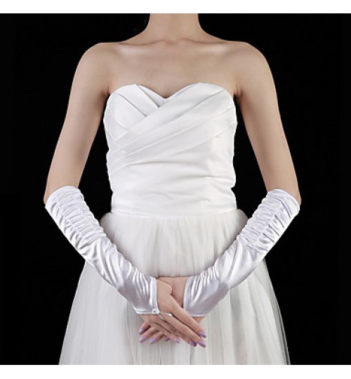 Elbow Length Fingerless Glove Satin Bridal Gloves Spring / Summer / Fall Pleated  